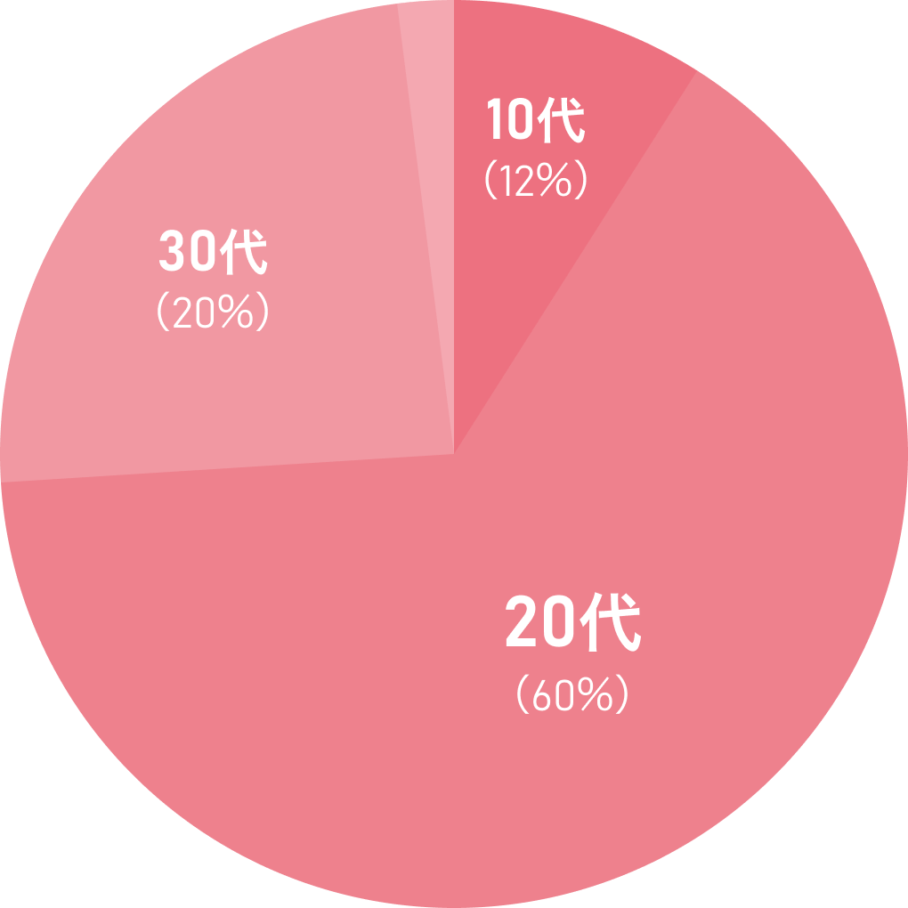 円グラフ：10代（12%）20代（60%） 30代（20%）